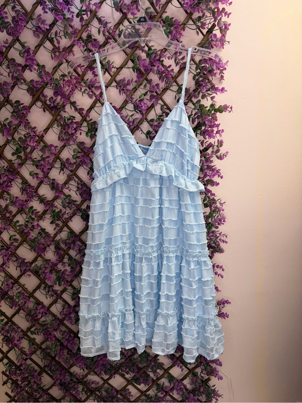 She + Sky Light Blue Ruffle-Tiered Slip Dress
